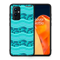 Thumbnail for Θήκη OnePlus 9 Swimming Dolphins από τη Smartfits με σχέδιο στο πίσω μέρος και μαύρο περίβλημα | OnePlus 9 Swimming Dolphins case with colorful back and black bezels