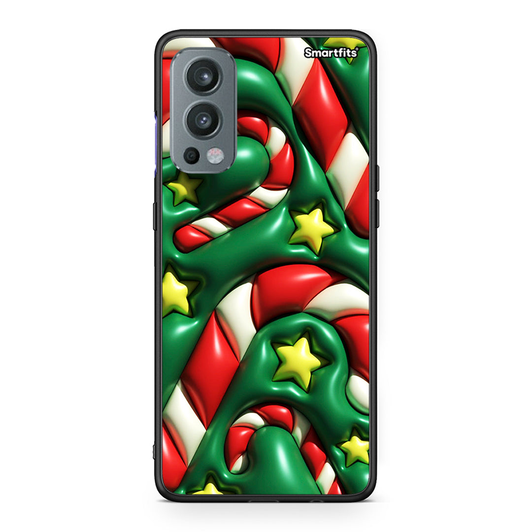 OnePlus Nord 2 5G Christmas Bubbles θήκη από τη Smartfits με σχέδιο στο πίσω μέρος και μαύρο περίβλημα | Smartphone case with colorful back and black bezels by Smartfits