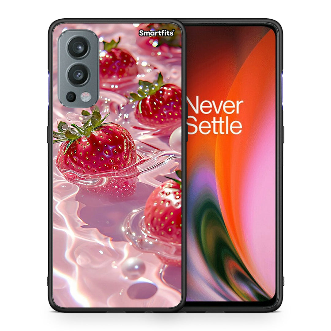 Θήκη OnePlus Nord 2 5G Juicy Strawberries από τη Smartfits με σχέδιο στο πίσω μέρος και μαύρο περίβλημα | OnePlus Nord 2 5G Juicy Strawberries case with colorful back and black bezels