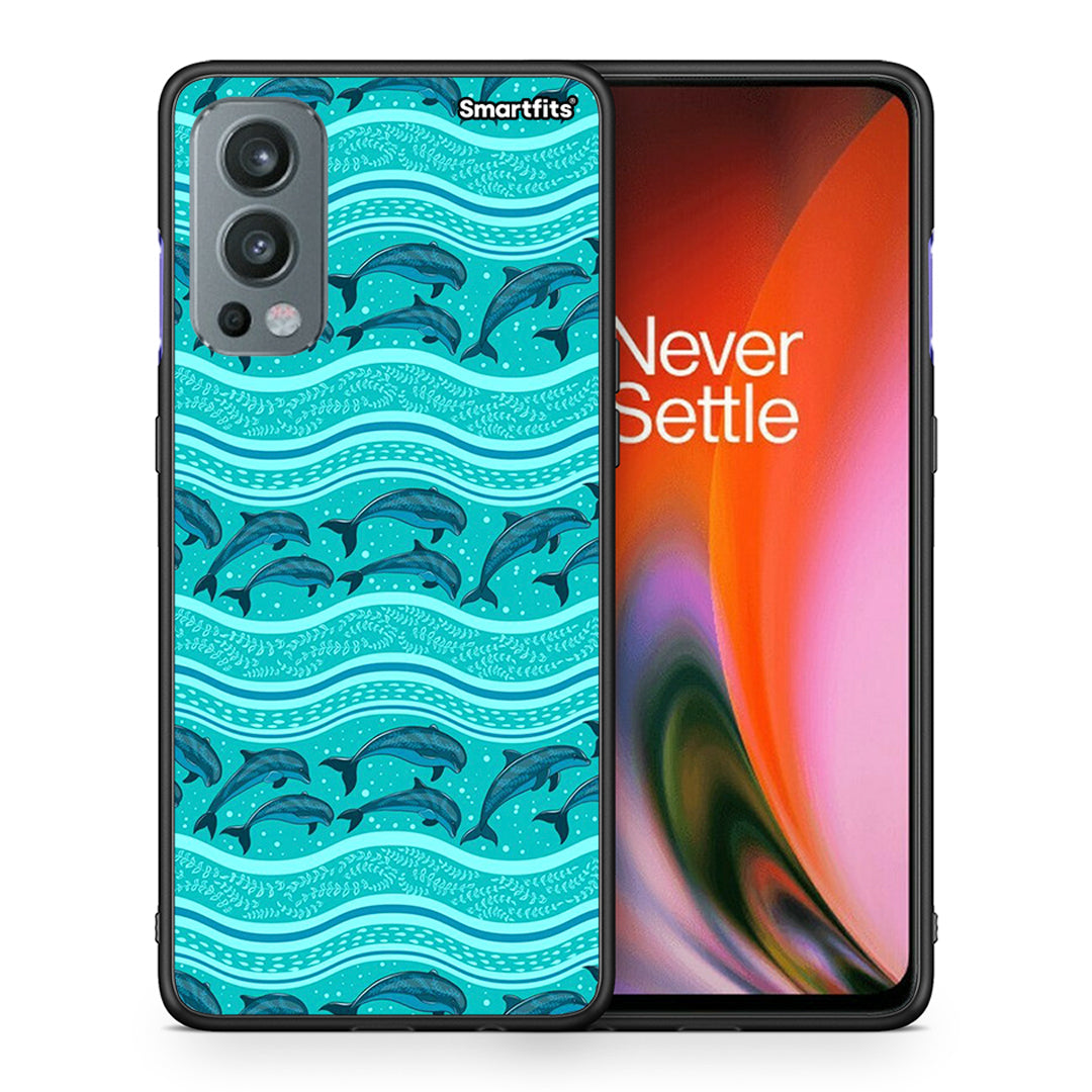 Θήκη OnePlus Nord 2 5G Swimming Dolphins από τη Smartfits με σχέδιο στο πίσω μέρος και μαύρο περίβλημα | OnePlus Nord 2 5G Swimming Dolphins case with colorful back and black bezels