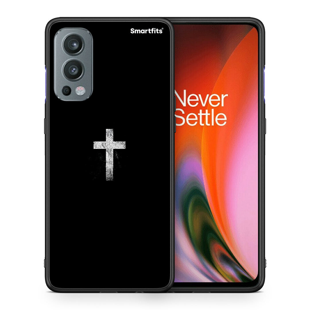 Θήκη OnePlus Nord 2 5G White Cross από τη Smartfits με σχέδιο στο πίσω μέρος και μαύρο περίβλημα | OnePlus Nord 2 5G White Cross case with colorful back and black bezels