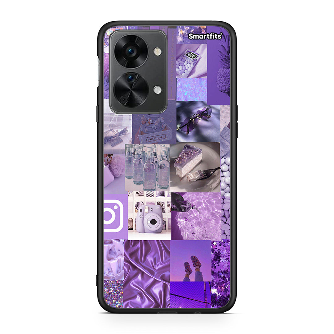 OnePlus Nord 2T Purple Aesthetic Collage θήκη από τη Smartfits με σχέδιο στο πίσω μέρος και μαύρο περίβλημα | Smartphone case with colorful back and black bezels by Smartfits