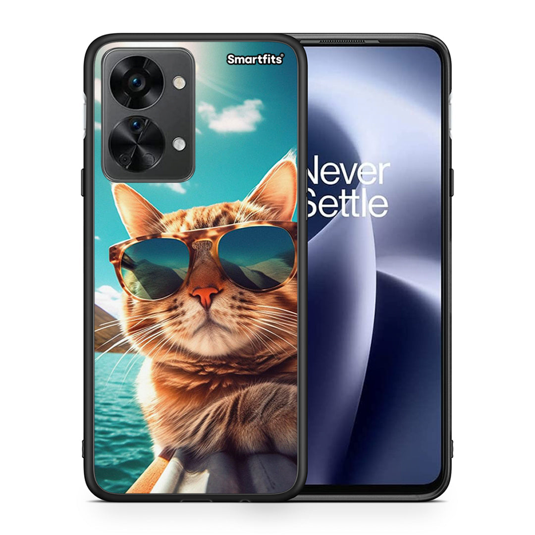 Θήκη OnePlus Nord 2T Summer Cat από τη Smartfits με σχέδιο στο πίσω μέρος και μαύρο περίβλημα | OnePlus Nord 2T Summer Cat case with colorful back and black bezels