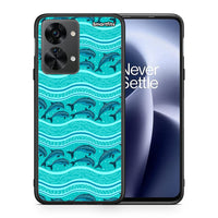 Thumbnail for Θήκη OnePlus Nord 2T Swimming Dolphins από τη Smartfits με σχέδιο στο πίσω μέρος και μαύρο περίβλημα | OnePlus Nord 2T Swimming Dolphins case with colorful back and black bezels