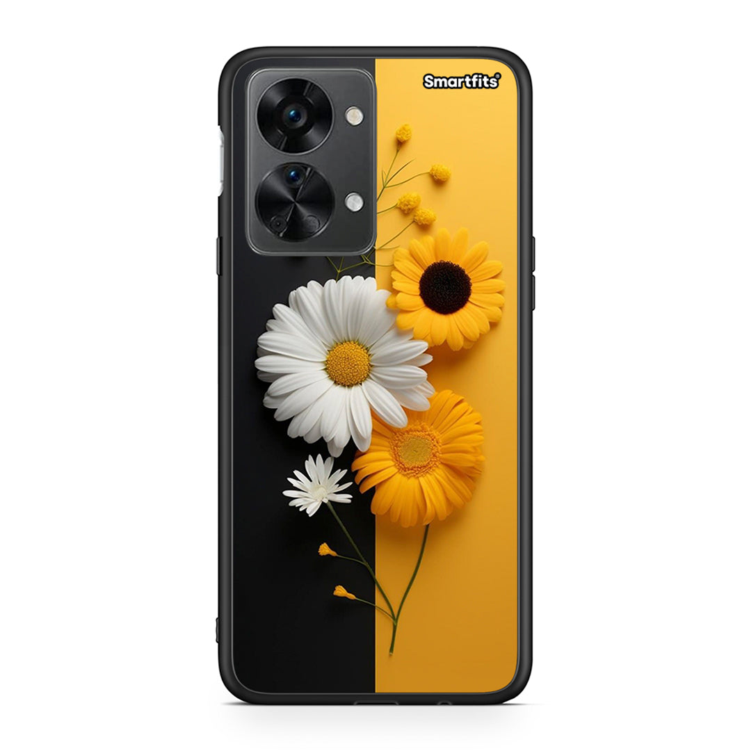 OnePlus Nord 2T Yellow Daisies θήκη από τη Smartfits με σχέδιο στο πίσω μέρος και μαύρο περίβλημα | Smartphone case with colorful back and black bezels by Smartfits