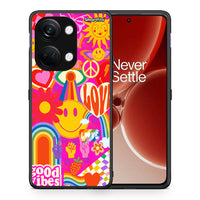 Thumbnail for Θήκη OnePlus Nord 3 Hippie Love από τη Smartfits με σχέδιο στο πίσω μέρος και μαύρο περίβλημα | OnePlus Nord 3 Hippie Love case with colorful back and black bezels