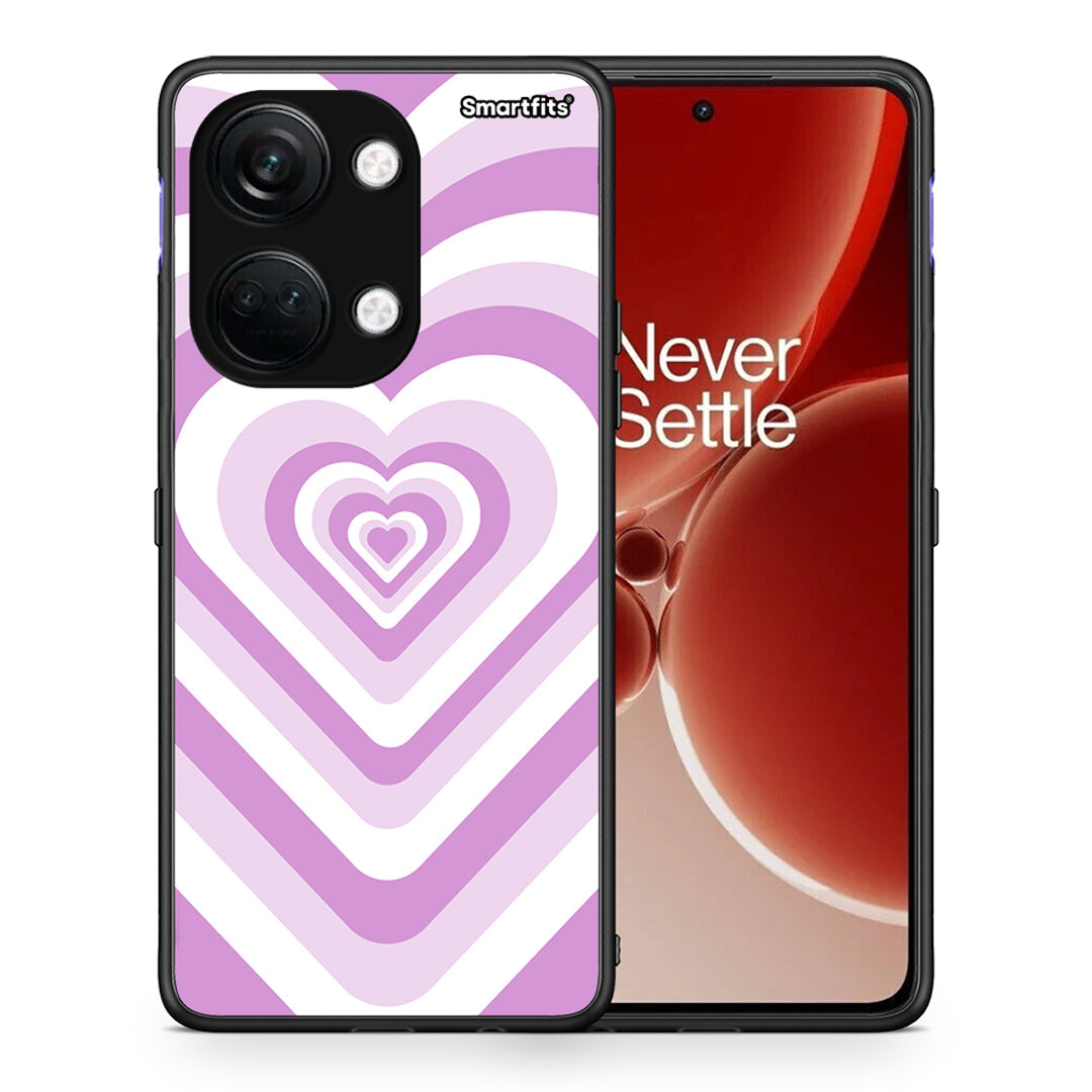 Θήκη OnePlus Nord 3 Lilac Hearts από τη Smartfits με σχέδιο στο πίσω μέρος και μαύρο περίβλημα | OnePlus Nord 3 Lilac Hearts case with colorful back and black bezels