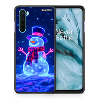 Thumbnail for Θήκη OnePlus Nord 5G Christmas Neon Snowman από τη Smartfits με σχέδιο στο πίσω μέρος και μαύρο περίβλημα | OnePlus Nord 5G Christmas Neon Snowman case with colorful back and black bezels