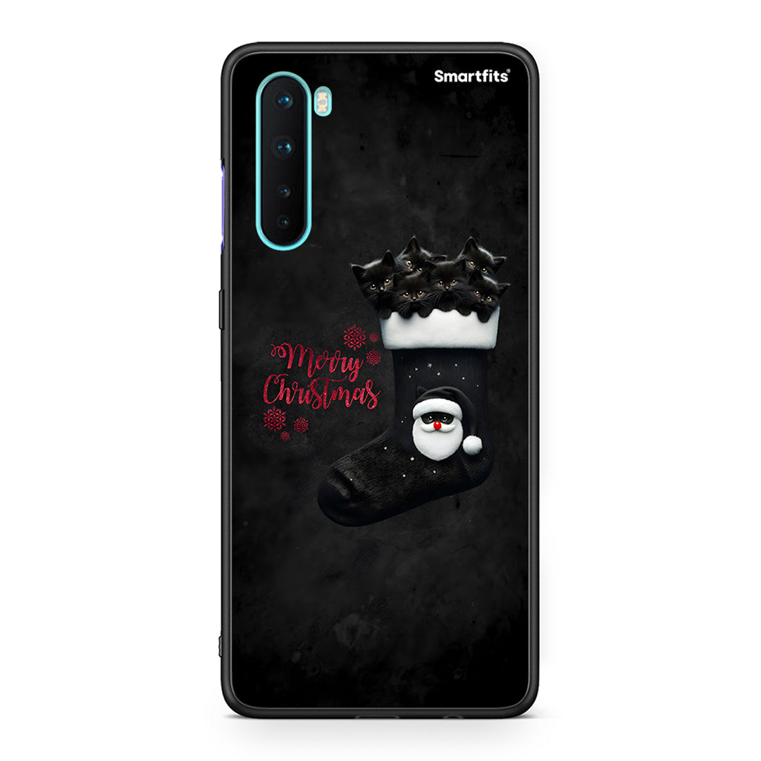 OnePlus Nord 5G Merry Cat Christmas θήκη από τη Smartfits με σχέδιο στο πίσω μέρος και μαύρο περίβλημα | Smartphone case with colorful back and black bezels by Smartfits