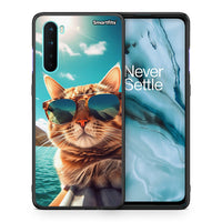 Thumbnail for Θήκη OnePlus Nord 5G Summer Cat από τη Smartfits με σχέδιο στο πίσω μέρος και μαύρο περίβλημα | OnePlus Nord 5G Summer Cat case with colorful back and black bezels