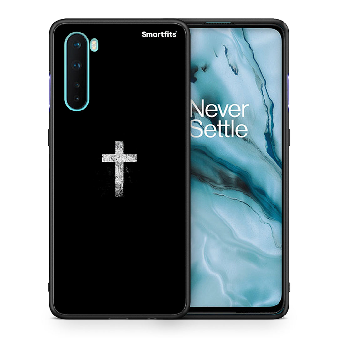 Θήκη OnePlus Nord 5G White Cross από τη Smartfits με σχέδιο στο πίσω μέρος και μαύρο περίβλημα | OnePlus Nord 5G White Cross case with colorful back and black bezels