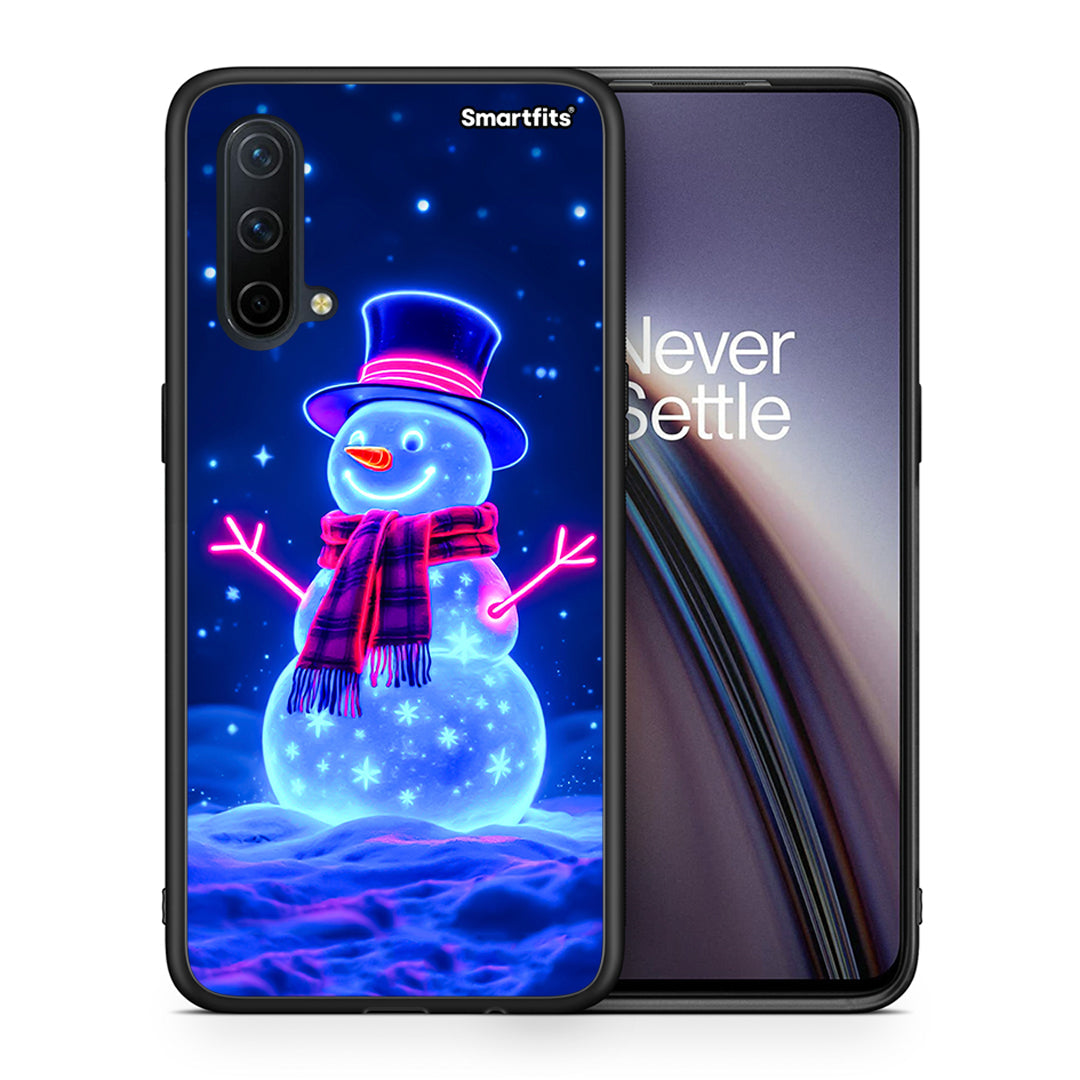 Θήκη OnePlus Nord CE 5G Christmas Neon Snowman από τη Smartfits με σχέδιο στο πίσω μέρος και μαύρο περίβλημα | OnePlus Nord CE 5G Christmas Neon Snowman case with colorful back and black bezels