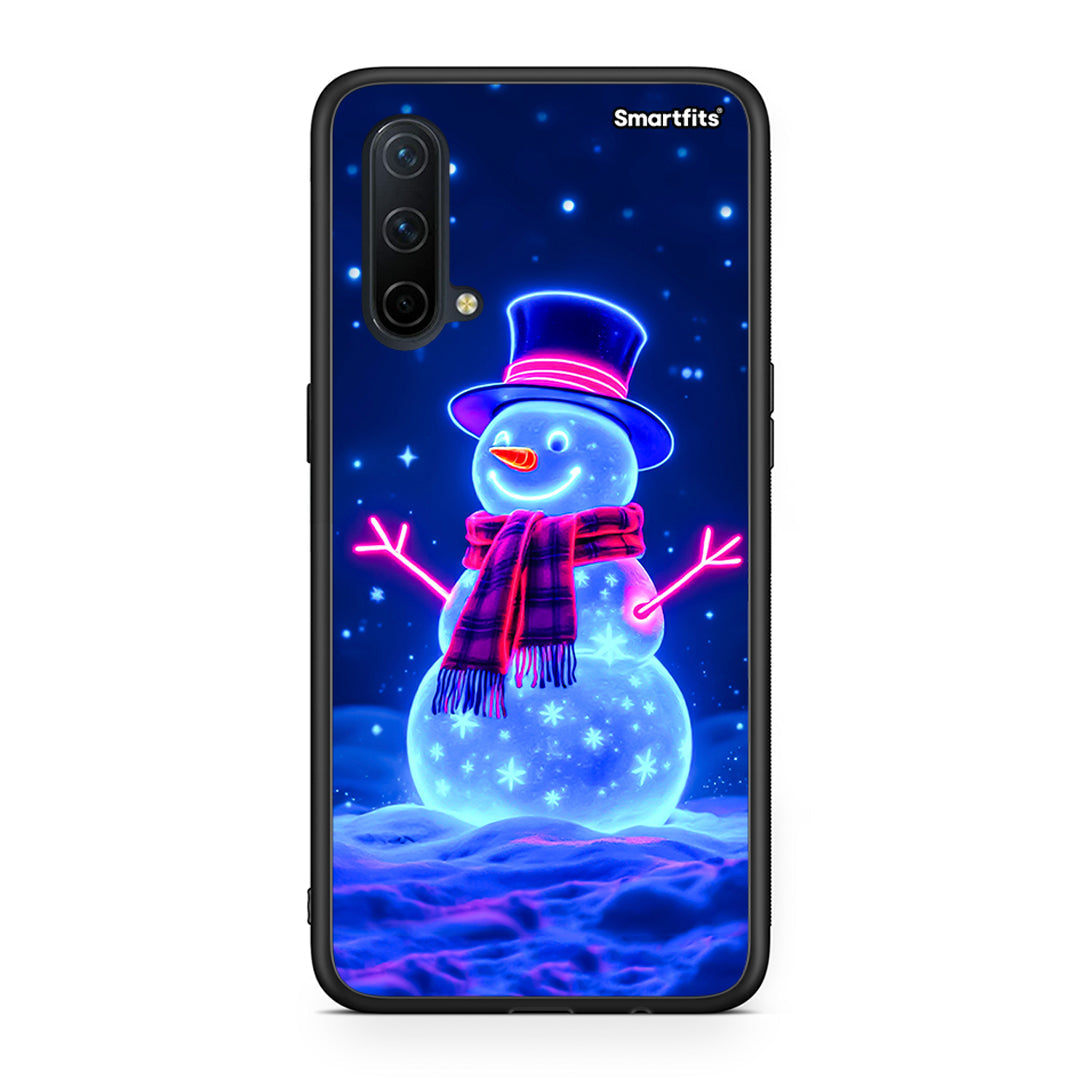 OnePlus Nord CE 5G Christmas Neon Snowman θήκη από τη Smartfits με σχέδιο στο πίσω μέρος και μαύρο περίβλημα | Smartphone case with colorful back and black bezels by Smartfits