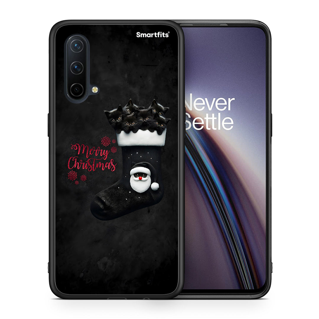 Θήκη OnePlus Nord CE 5G Merry Cat Christmas από τη Smartfits με σχέδιο στο πίσω μέρος και μαύρο περίβλημα | OnePlus Nord CE 5G Merry Cat Christmas case with colorful back and black bezels