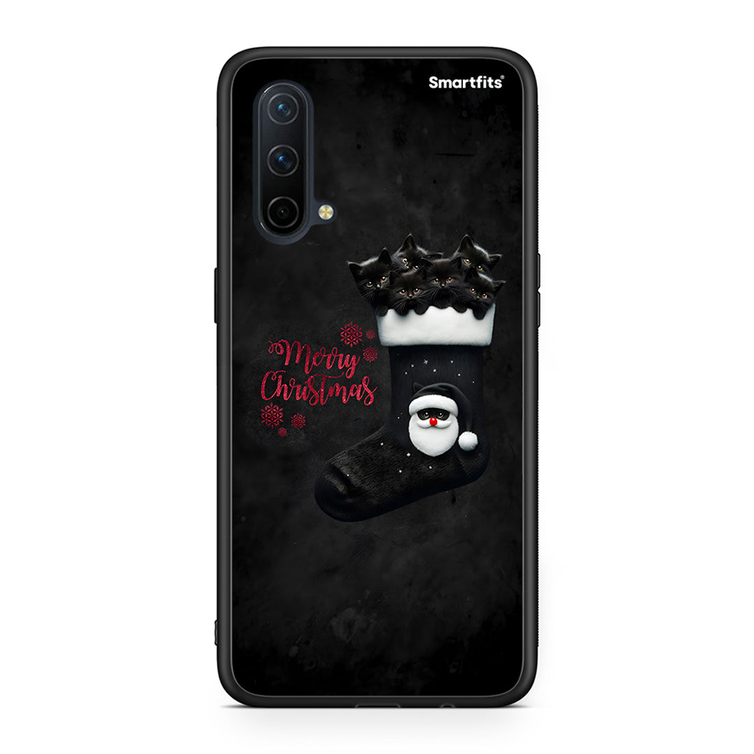 OnePlus Nord CE 5G Merry Cat Christmas θήκη από τη Smartfits με σχέδιο στο πίσω μέρος και μαύρο περίβλημα | Smartphone case with colorful back and black bezels by Smartfits