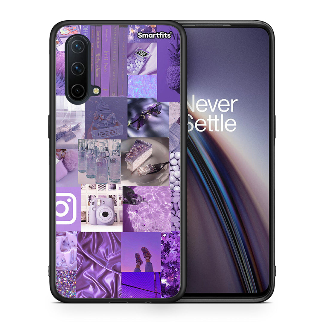 Θήκη OnePlus Nord CE 5G Purple Aesthetic Collage από τη Smartfits με σχέδιο στο πίσω μέρος και μαύρο περίβλημα | OnePlus Nord CE 5G Purple Aesthetic Collage case with colorful back and black bezels