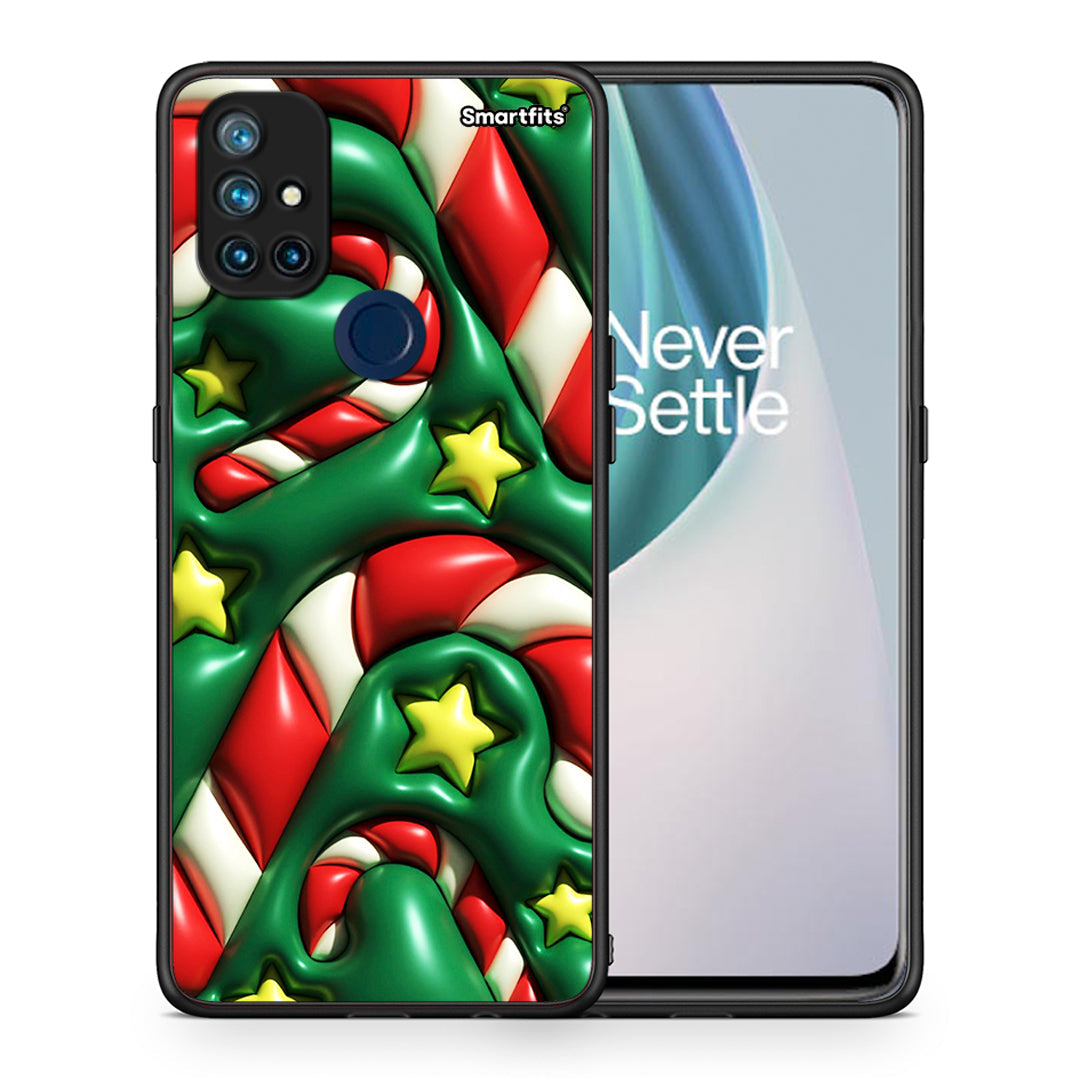 Θήκη OnePlus Nord N10 5G Christmas Bubbles από τη Smartfits με σχέδιο στο πίσω μέρος και μαύρο περίβλημα | OnePlus Nord N10 5G Christmas Bubbles case with colorful back and black bezels