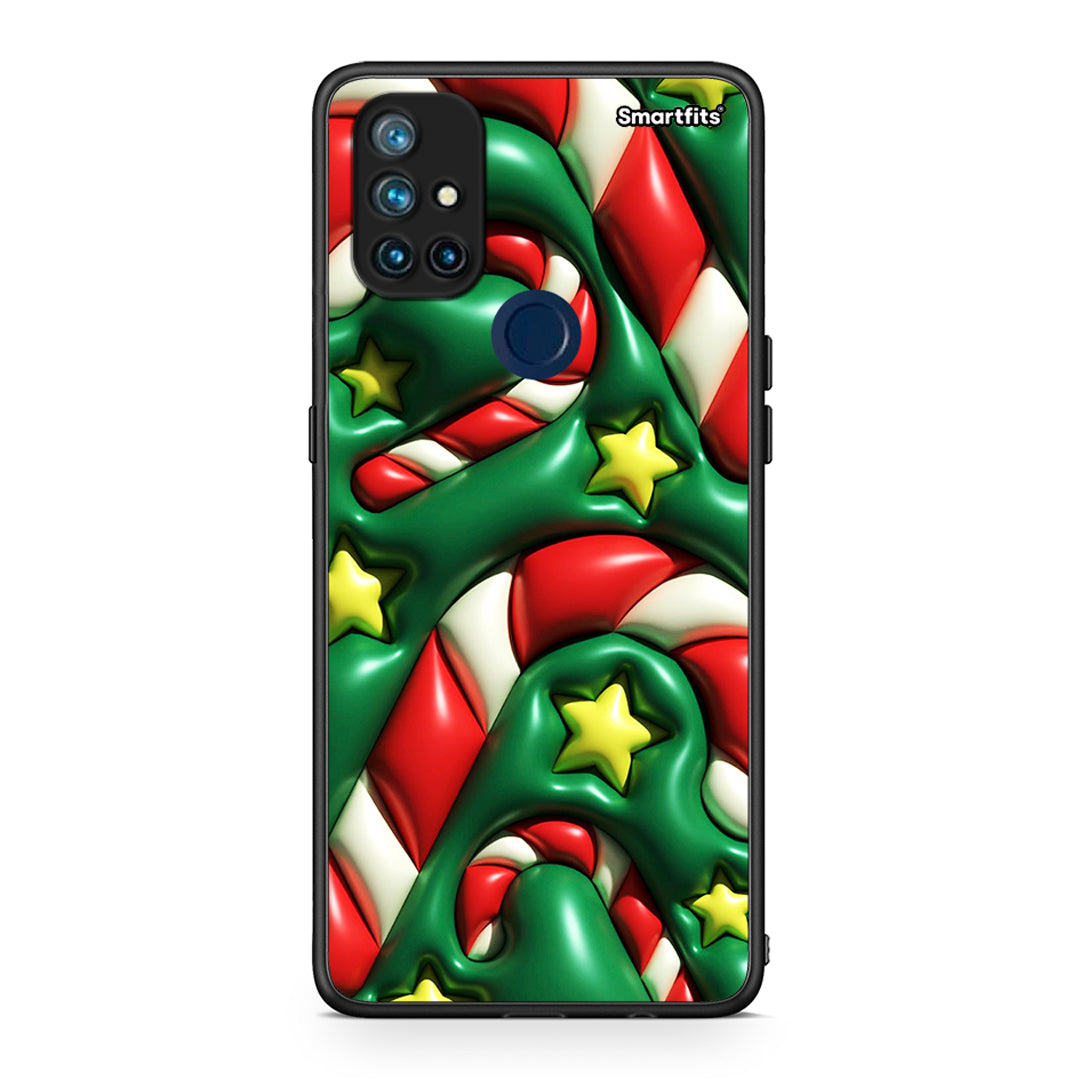 OnePlus Nord N10 5G Christmas Bubbles θήκη από τη Smartfits με σχέδιο στο πίσω μέρος και μαύρο περίβλημα | Smartphone case with colorful back and black bezels by Smartfits