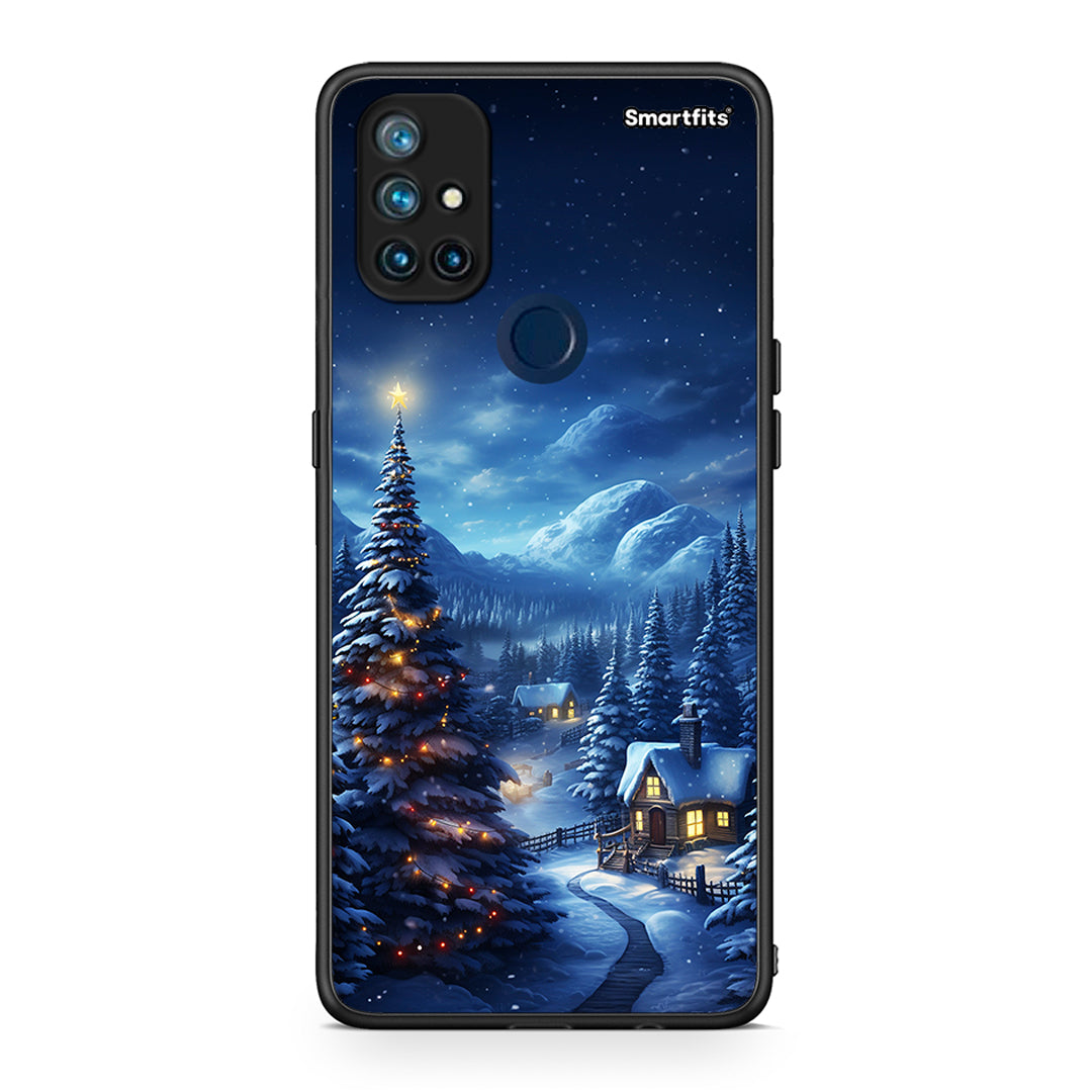 OnePlus Nord N10 5G Christmas Scenery θήκη από τη Smartfits με σχέδιο στο πίσω μέρος και μαύρο περίβλημα | Smartphone case with colorful back and black bezels by Smartfits