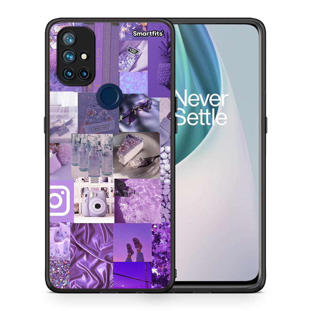 Θήκη OnePlus Nord N10 5G Purple Aesthetic Collage από τη Smartfits με σχέδιο στο πίσω μέρος και μαύρο περίβλημα | OnePlus Nord N10 5G Purple Aesthetic Collage case with colorful back and black bezels