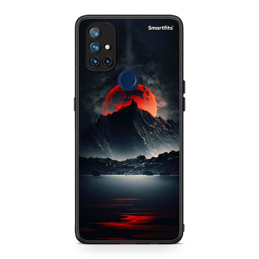 OnePlus Nord N10 5G Red Full Moon θήκη από τη Smartfits με σχέδιο στο πίσω μέρος και μαύρο περίβλημα | Smartphone case with colorful back and black bezels by Smartfits