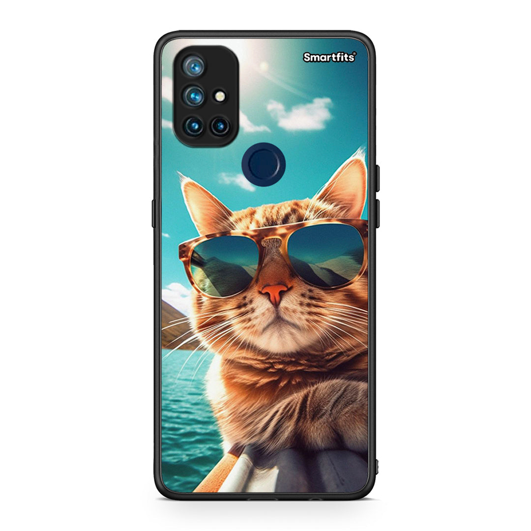 OnePlus Nord N10 5G Summer Cat θήκη από τη Smartfits με σχέδιο στο πίσω μέρος και μαύρο περίβλημα | Smartphone case with colorful back and black bezels by Smartfits