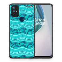 Thumbnail for Θήκη OnePlus Nord N10 5G Swimming Dolphins από τη Smartfits με σχέδιο στο πίσω μέρος και μαύρο περίβλημα | OnePlus Nord N10 5G Swimming Dolphins case with colorful back and black bezels