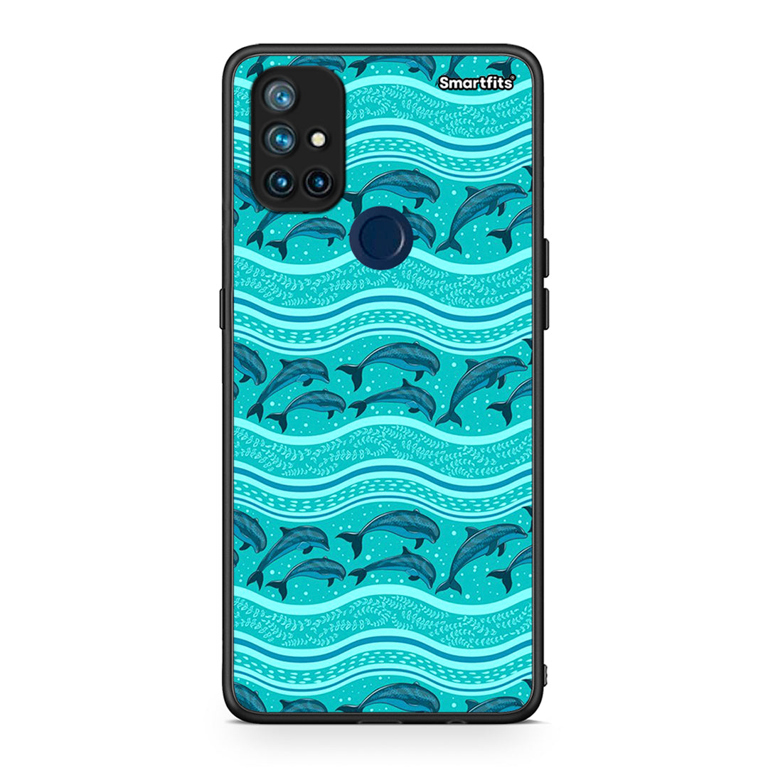 OnePlus Nord N10 5G Swimming Dolphins θήκη από τη Smartfits με σχέδιο στο πίσω μέρος και μαύρο περίβλημα | Smartphone case with colorful back and black bezels by Smartfits