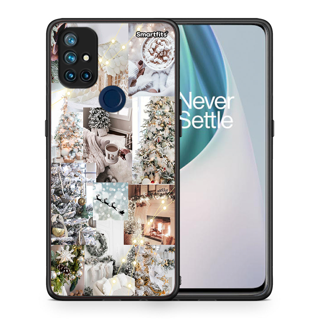 Θήκη OnePlus Nord N10 5G White Christmas από τη Smartfits με σχέδιο στο πίσω μέρος και μαύρο περίβλημα | OnePlus Nord N10 5G White Christmas case with colorful back and black bezels