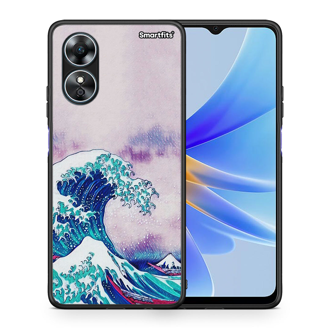 Θήκη Oppo A17 Blue Waves από τη Smartfits με σχέδιο στο πίσω μέρος και μαύρο περίβλημα | Oppo A17 Blue Waves Case with Colorful Back and Black Bezels