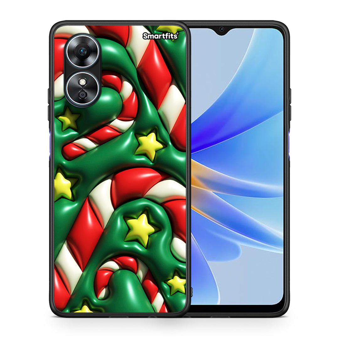 Θήκη Oppo A17 Christmas Bubbles από τη Smartfits με σχέδιο στο πίσω μέρος και μαύρο περίβλημα | Oppo A17 Christmas Bubbles Case with Colorful Back and Black Bezels