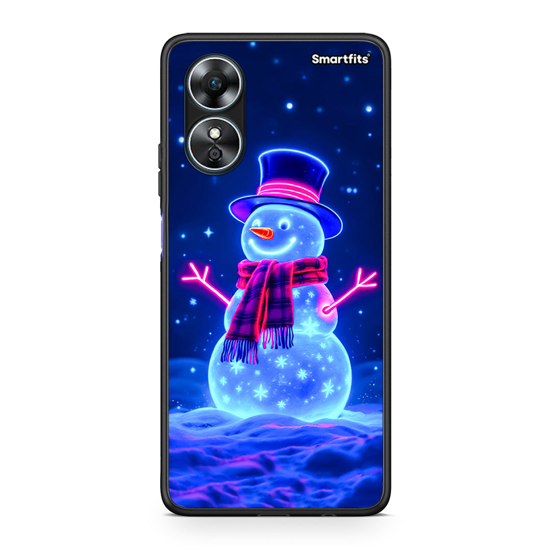 Θήκη Oppo A17 Christmas Neon Snowman από τη Smartfits με σχέδιο στο πίσω μέρος και μαύρο περίβλημα | Oppo A17 Christmas Neon Snowman Case with Colorful Back and Black Bezels