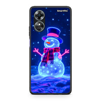 Thumbnail for Θήκη Oppo A17 Christmas Neon Snowman από τη Smartfits με σχέδιο στο πίσω μέρος και μαύρο περίβλημα | Oppo A17 Christmas Neon Snowman Case with Colorful Back and Black Bezels