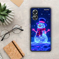 Thumbnail for Θήκη Oppo A17 Christmas Neon Snowman από τη Smartfits με σχέδιο στο πίσω μέρος και μαύρο περίβλημα | Oppo A17 Christmas Neon Snowman Case with Colorful Back and Black Bezels