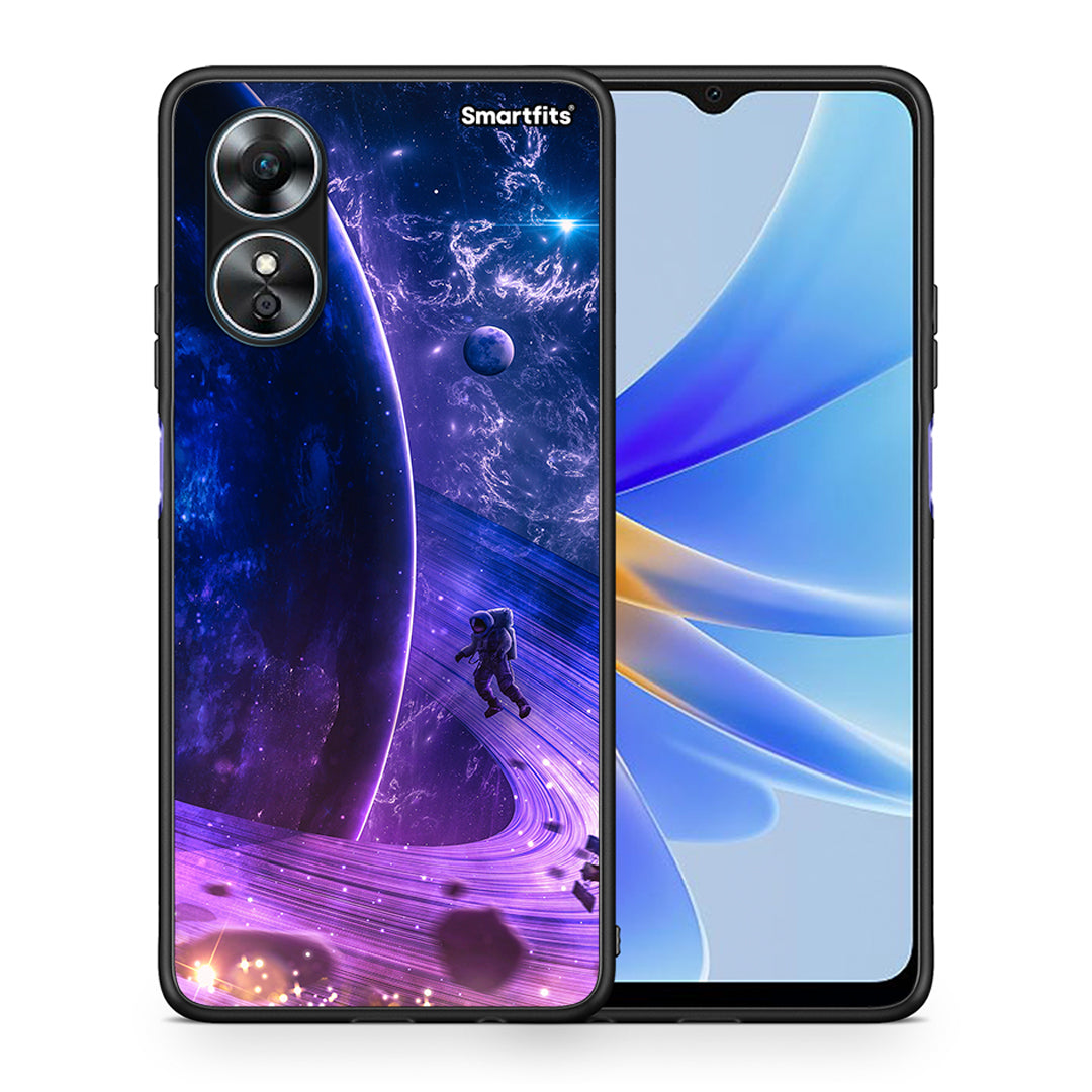 Θήκη Oppo A17 Lost Astronaut από τη Smartfits με σχέδιο στο πίσω μέρος και μαύρο περίβλημα | Oppo A17 Lost Astronaut Case with Colorful Back and Black Bezels