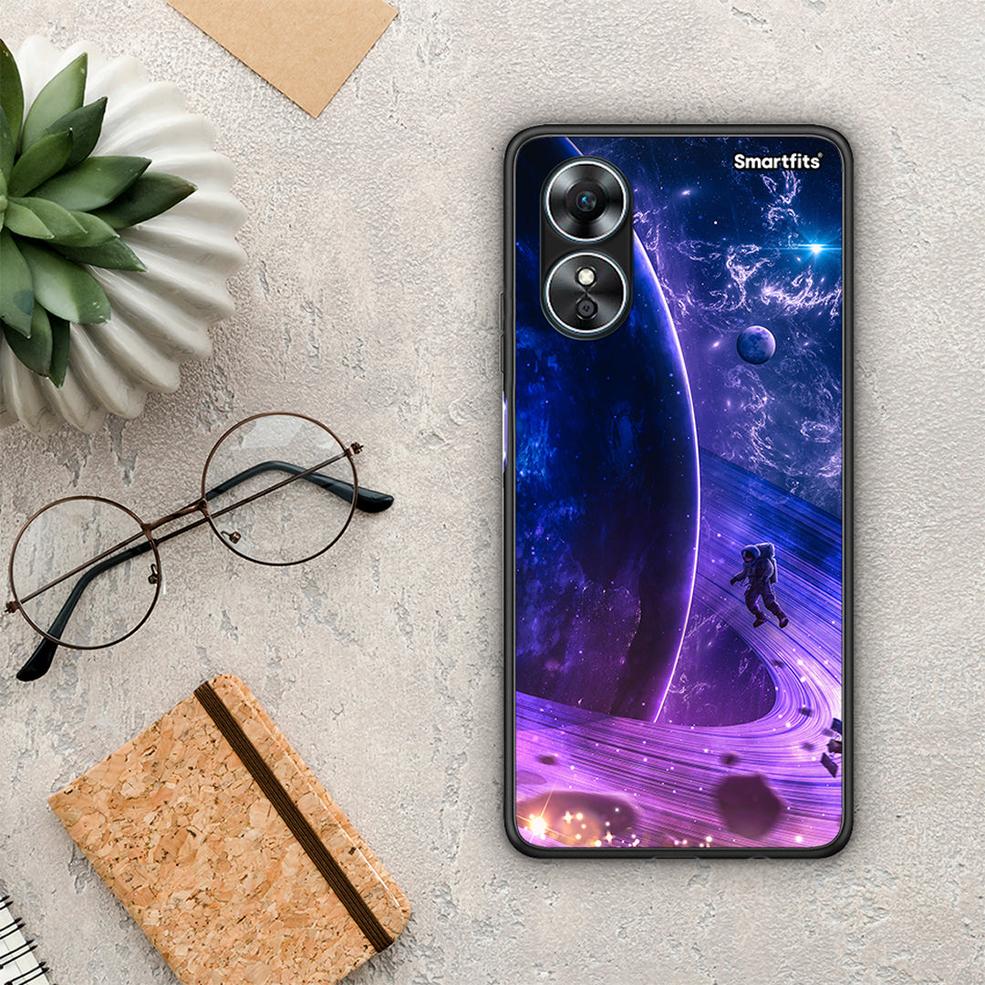 Θήκη Oppo A17 Lost Astronaut από τη Smartfits με σχέδιο στο πίσω μέρος και μαύρο περίβλημα | Oppo A17 Lost Astronaut Case with Colorful Back and Black Bezels