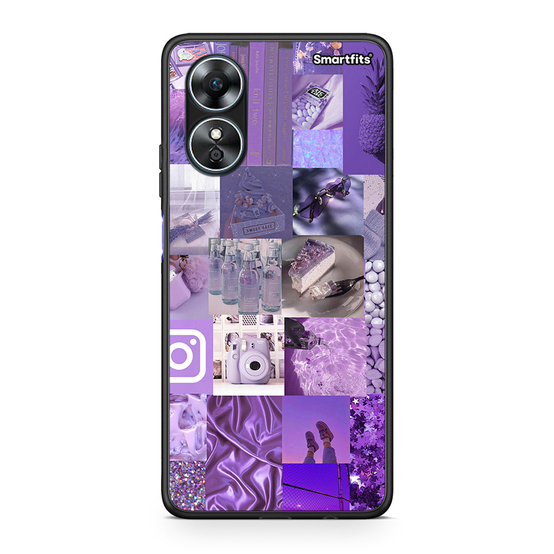 Θήκη Oppo A17 Purple Aesthetic Collage από τη Smartfits με σχέδιο στο πίσω μέρος και μαύρο περίβλημα | Oppo A17 Purple Aesthetic Collage Case with Colorful Back and Black Bezels