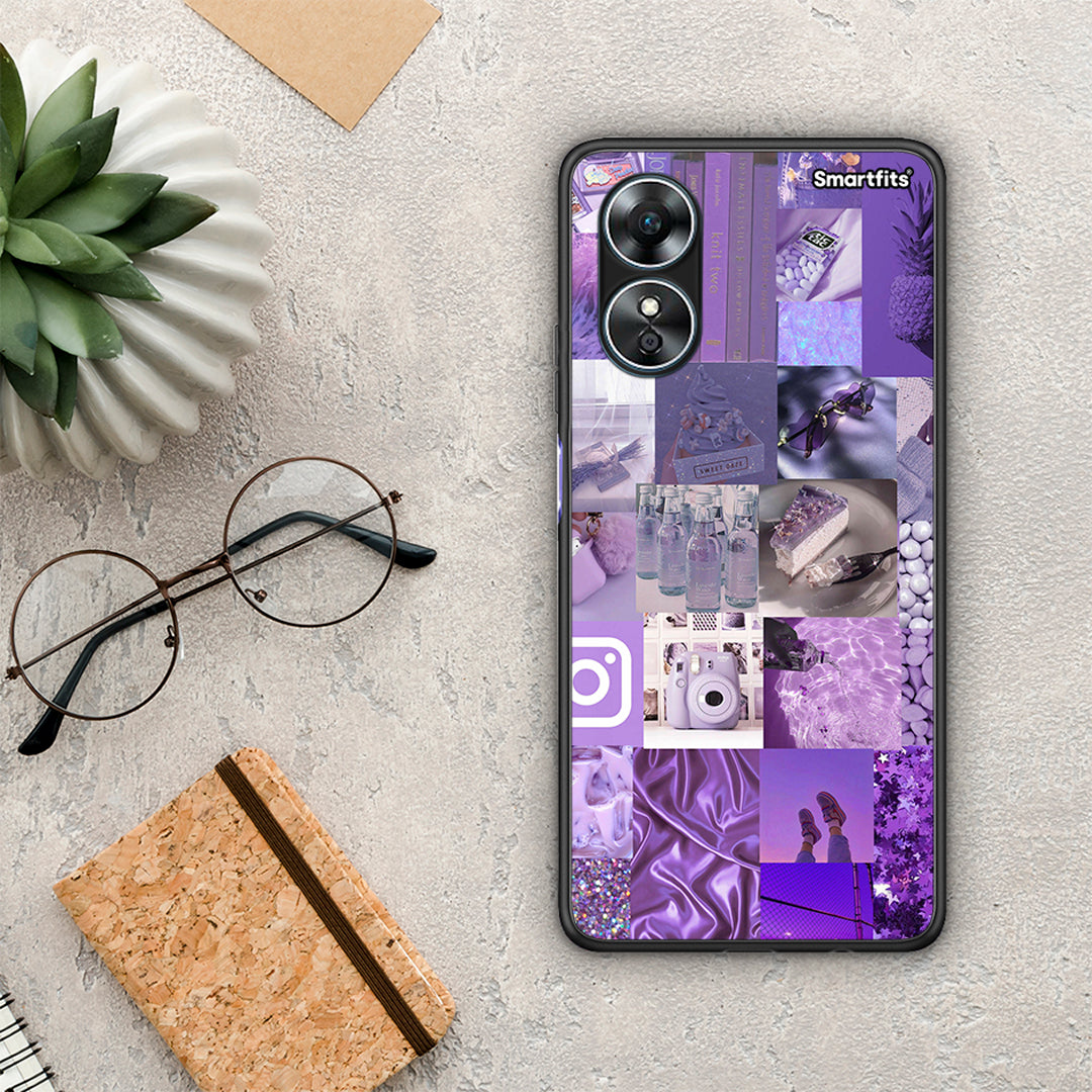 Θήκη Oppo A17 Purple Aesthetic Collage από τη Smartfits με σχέδιο στο πίσω μέρος και μαύρο περίβλημα | Oppo A17 Purple Aesthetic Collage Case with Colorful Back and Black Bezels