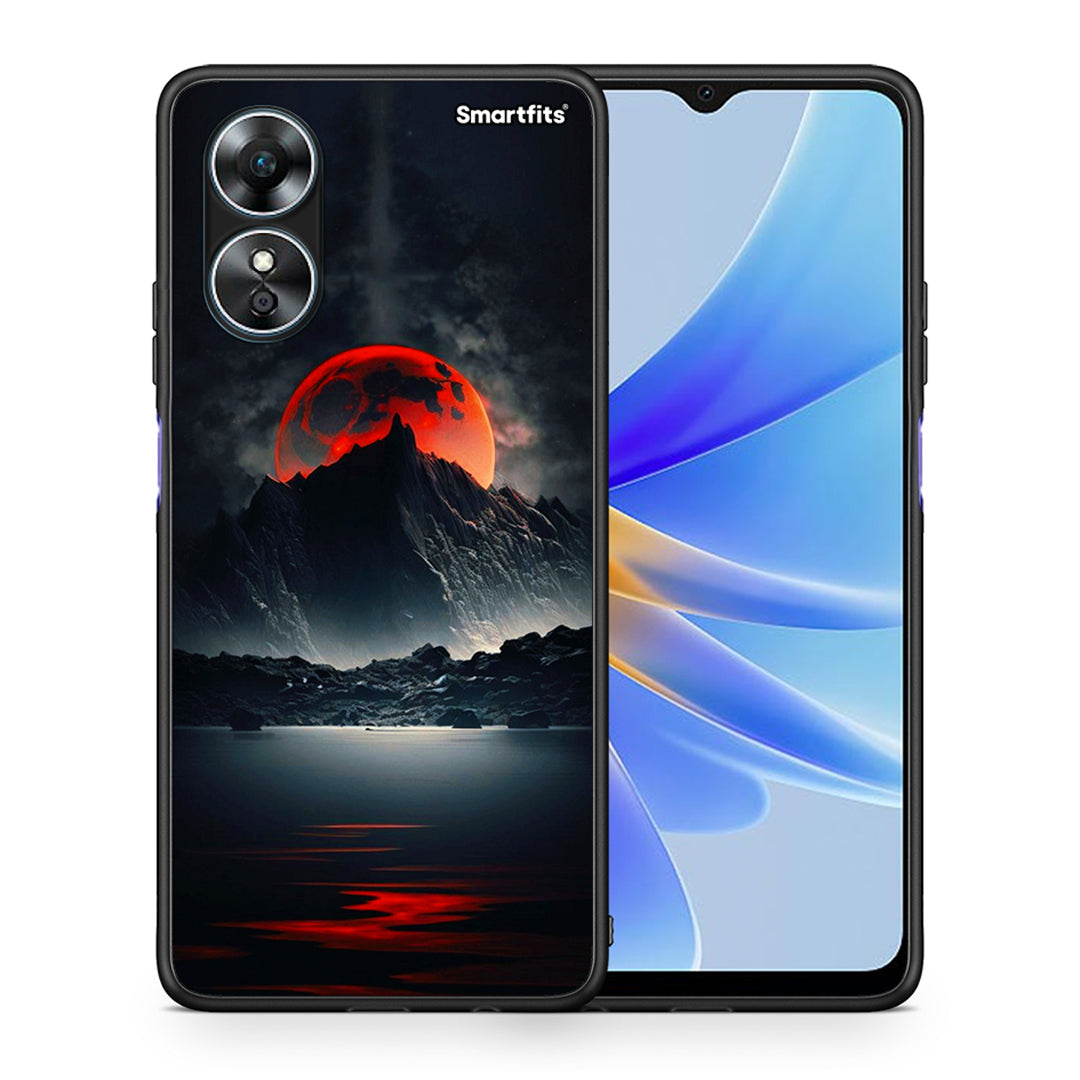 Θήκη Oppo A17 Red Full Moon από τη Smartfits με σχέδιο στο πίσω μέρος και μαύρο περίβλημα | Oppo A17 Red Full Moon Case with Colorful Back and Black Bezels