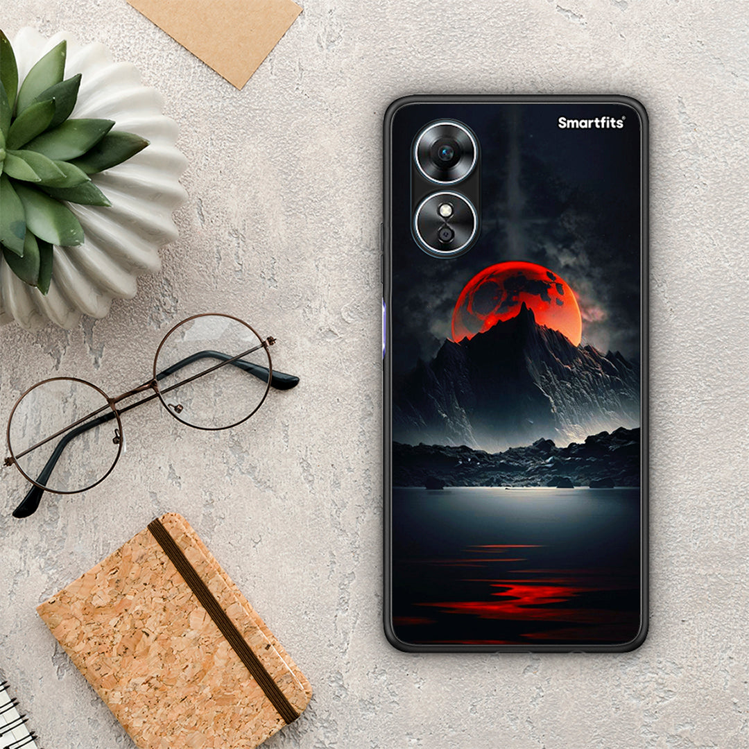 Θήκη Oppo A17 Red Full Moon από τη Smartfits με σχέδιο στο πίσω μέρος και μαύρο περίβλημα | Oppo A17 Red Full Moon Case with Colorful Back and Black Bezels