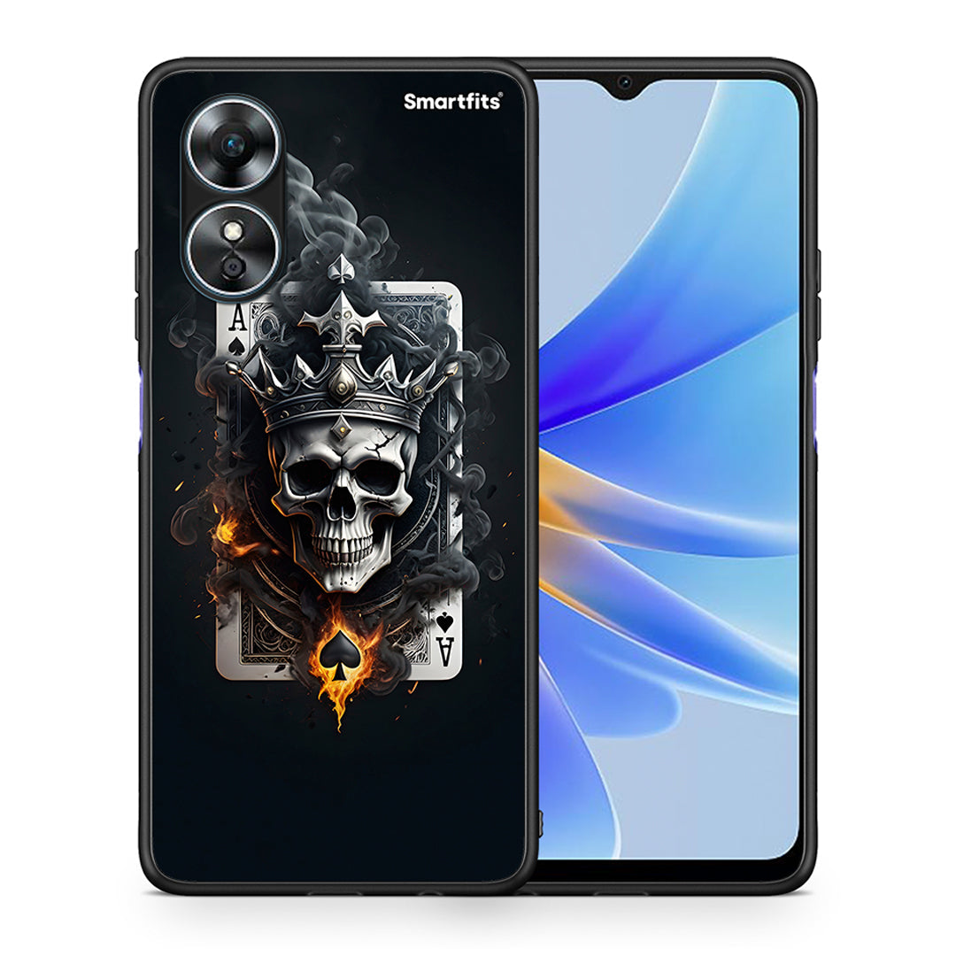 Θήκη Oppo A17 Skull King Ace από τη Smartfits με σχέδιο στο πίσω μέρος και μαύρο περίβλημα | Oppo A17 Skull King Ace Case with Colorful Back and Black Bezels