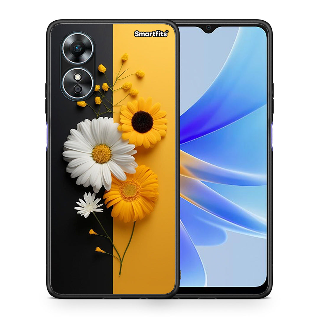 Θήκη Oppo A17 Yellow Daisies από τη Smartfits με σχέδιο στο πίσω μέρος και μαύρο περίβλημα | Oppo A17 Yellow Daisies Case with Colorful Back and Black Bezels