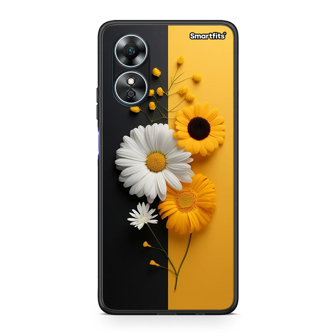 Θήκη Oppo A17 Yellow Daisies από τη Smartfits με σχέδιο στο πίσω μέρος και μαύρο περίβλημα | Oppo A17 Yellow Daisies Case with Colorful Back and Black Bezels