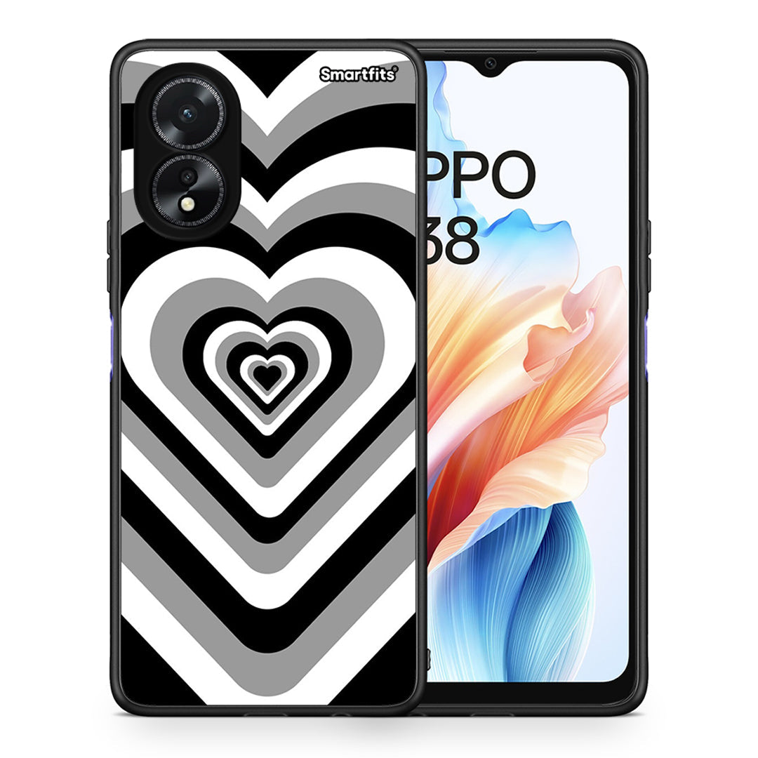 Θήκη Oppo A38 Black Hearts από τη Smartfits με σχέδιο στο πίσω μέρος και μαύρο περίβλημα | Oppo A38 Black Hearts case with colorful back and black bezels