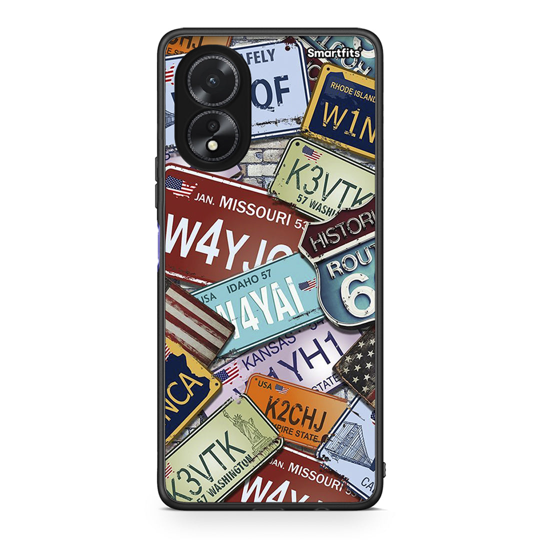Oppo A38 Car Plates θήκη από τη Smartfits με σχέδιο στο πίσω μέρος και μαύρο περίβλημα | Smartphone case with colorful back and black bezels by Smartfits