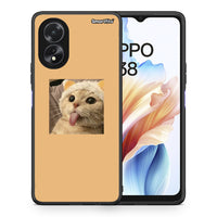 Thumbnail for Θήκη Oppo A38 Cat Tongue από τη Smartfits με σχέδιο στο πίσω μέρος και μαύρο περίβλημα | Oppo A38 Cat Tongue case with colorful back and black bezels