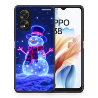 Thumbnail for Θήκη Oppo A38 Christmas Neon Snowman από τη Smartfits με σχέδιο στο πίσω μέρος και μαύρο περίβλημα | Oppo A38 Christmas Neon Snowman case with colorful back and black bezels