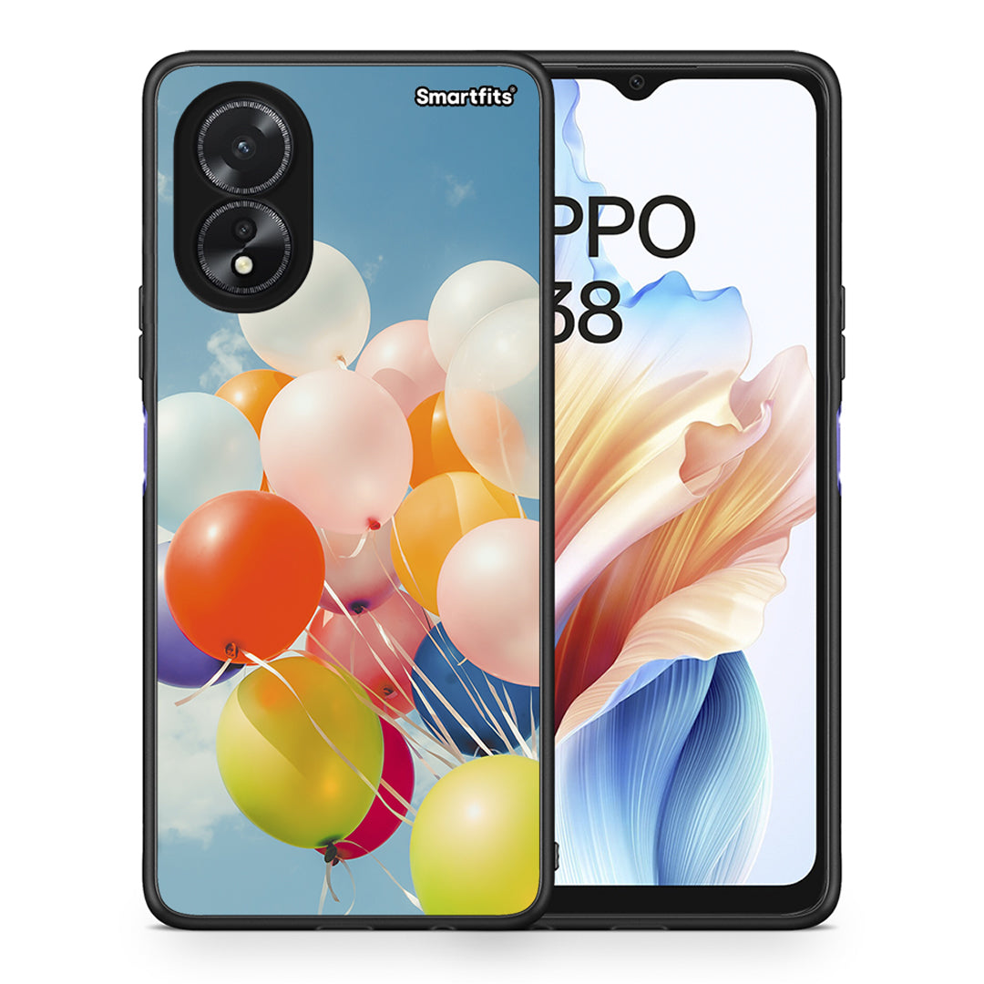 Θήκη Oppo A18 Colorful Balloons από τη Smartfits με σχέδιο στο πίσω μέρος και μαύρο περίβλημα | Oppo A18 Colorful Balloons case with colorful back and black bezels