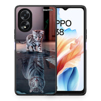 Thumbnail for Θήκη Oppo A38 Tiger Cute από τη Smartfits με σχέδιο στο πίσω μέρος και μαύρο περίβλημα | Oppo A38 Tiger Cute case with colorful back and black bezels