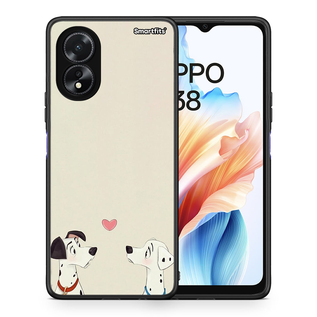 Θήκη Oppo A38 Dalmatians Love από τη Smartfits με σχέδιο στο πίσω μέρος και μαύρο περίβλημα | Oppo A38 Dalmatians Love case with colorful back and black bezels